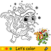 Coloring cute dragon in Christmas hat