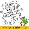 Vector clipart: Coloring cute Christmas dragon boy