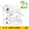 Vector clipart: Lets color cute unicorn kids coloring