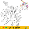Vector clipart: Lets color unicorn and comet kids coloring