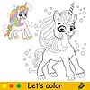 Vector clipart: Lets color joyful unicorn kids coloring