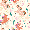 Abstract seamless pattern with pink unicorns