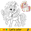 Vector clipart: Kids coloring with pretty winged unicorn