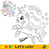 Vector clipart: Kids coloring with cute jumping unicorn