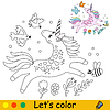 Vector clipart: Kids coloring unicorn with birds