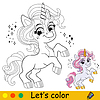 Vector clipart: Kids coloring with cute baby unicorn