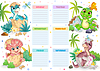 Lindos cuatro dinosaurios listos para imprimir planificador semanal | Ilustración vectorial