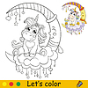 Vector clipart: Kids coloring cute unicorn on crescent