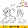 Vector clipart: Kids coloring with cute unicorns and drum