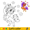 Vector clipart: Kids coloring cute unicorn with flowers