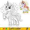 Vector clipart: Kids coloring with cute funny unicorn