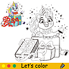 Vector clipart: Kids coloring cute unicorn with gifts