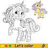 Vector clipart: Kids coloring with cute lovely unicorn