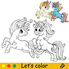 Kids coloring with cute running unicorns