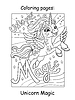 Векторный клипарт: Раскраска единорога и надпись unicorn magic