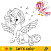 Coloring with color template unicorn with wings