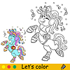 Vector clipart: Kids coloring with color template cute dancing