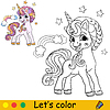 Vector clipart: Kids coloring with cute unicorn and rainbow