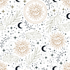 Vector clipart: Stars, plants and sun seamless pattern white
