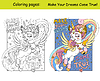 Flying unicorn princess coloring and template