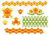Decorative set of abstract flowers and borders