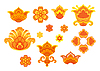 Decorative set of red and yellow abstract flowers