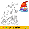 Vector clipart: Coloring with color template beautiful ship