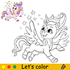 Coloring with color template unicorn with wings