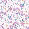 Seamless pattern white unicorns and flowers