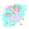 Vector clipart: Cute unicorn on turquoise background postcard