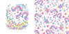 Unicorn with flowers and seamless pattern