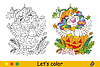 Vector clipart: Cute unicorn in Halloween pumpk coloring