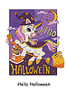 Vector clipart: Halloween postcard unicorn witch and lettering