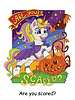 Vector clipart: Halloween postcard unicorn sorceress and lettering