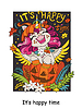 Vector clipart: Halloween postcard happy unicorn and lettering