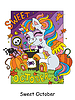 Vector clipart: Halloween postcard unicorn baby and lettering