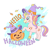 Vector clipart: Hello Halloween card with unicorn