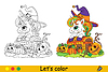 Vector clipart: Halloween coloring cute unicorn with chest