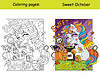 Vector clipart: Halloween coloring with color sample baby unicorn