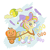 Vector clipart: Halloween card with witch unicorn and pumpk