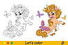 Vector clipart: Coloring cute unicorn with butterflies