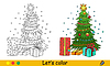 Vector clipart: Christmas tree coloring for kids with color sample