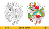 Vector clipart: Kids coloring cute unicorn in Santa hat with