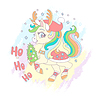 Cute Cartoon Christmas Unicorn and lettering Ho Ho