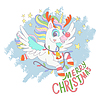 Vector clipart: Cute Cartoon Unicorn and lettering magic Merry
