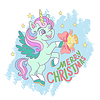 Vector clipart: Cute Christmas Unicorn with bell and lettering Merr