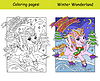 Vector clipart: Kids coloring and color sample cute skating unicorn