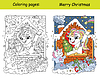 Vector clipart: Kids coloring and color sample cute unicorn in