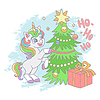 Weihnachtskarte mit niedlichem Cartoon-Einhorn und | Stock Vektrografik