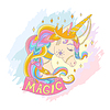 Vector clipart: Christmas card Cute Cartoon Unicorn and lettering